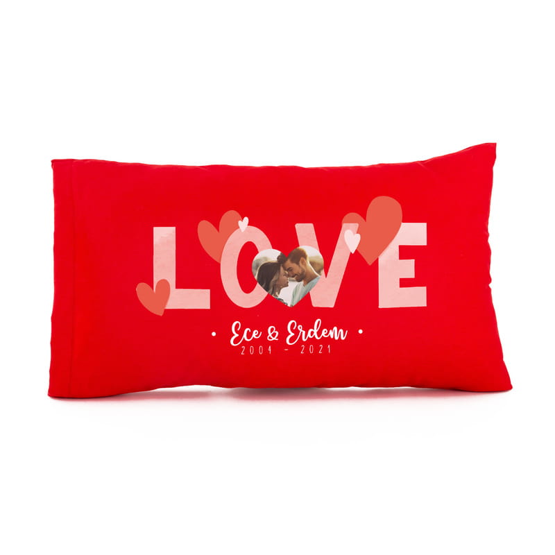 Sevgililer Günü Hediyesi Romantik Fotoğraflı İsim ve Tarih Yazılı Yastık