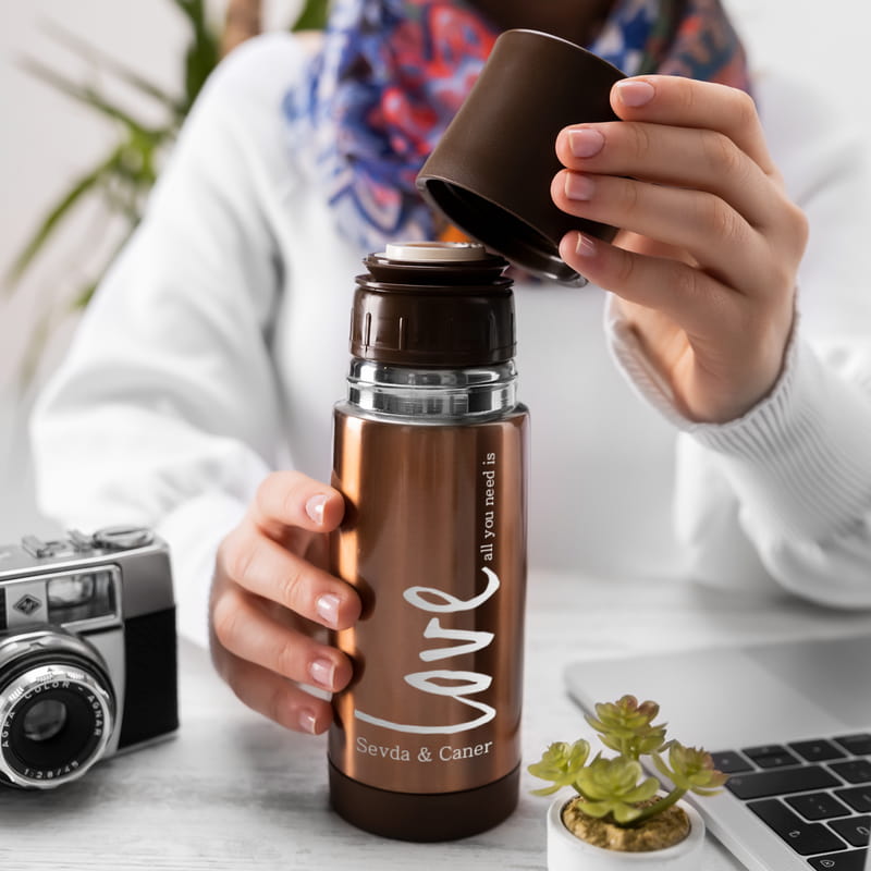 Sevgiliye Hediye Love Tasarımlı Çelik Termos