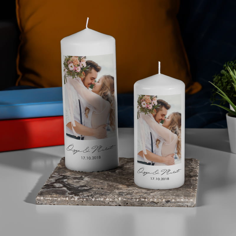 Sevgiliye Yıldönümü Hediyesi Doğal Taş Altlıklı 2li Mum Seti