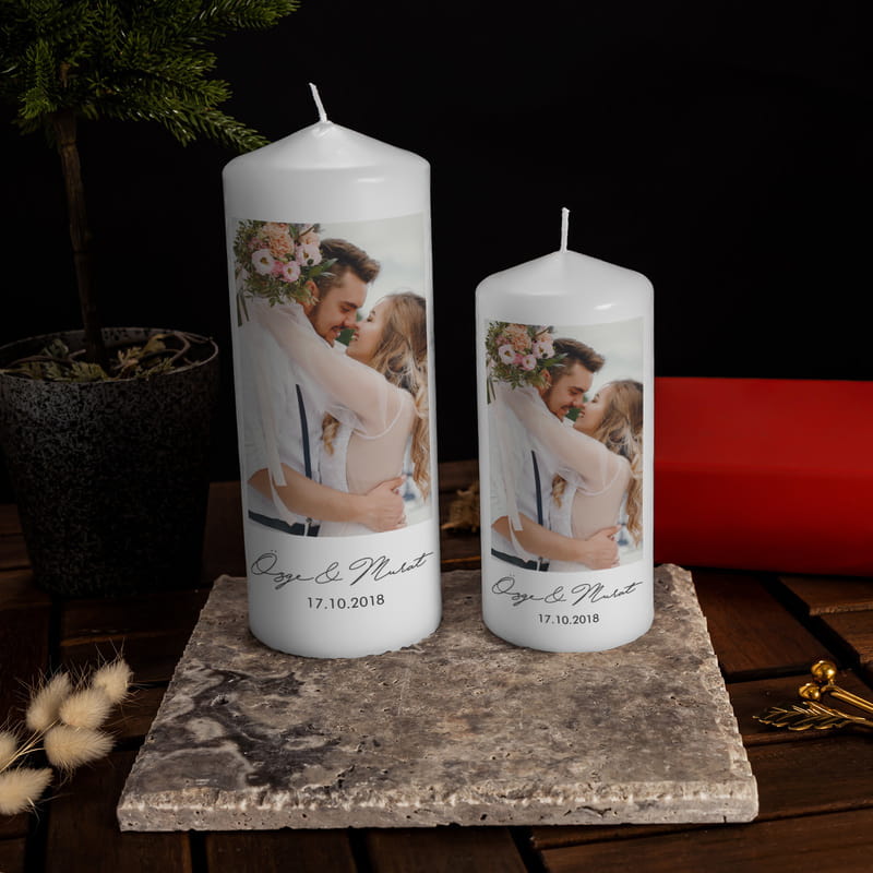 Sevgiliye Yıldönümü Hediyesi Doğal Taş Altlıklı 2li Mum Seti