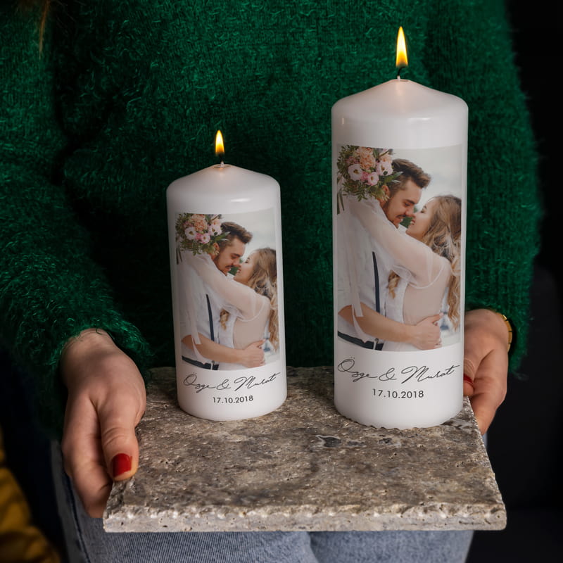 Sevgiliye Yıldönümü Hediyesi Doğal Taş Altlıklı 2li Mum Seti