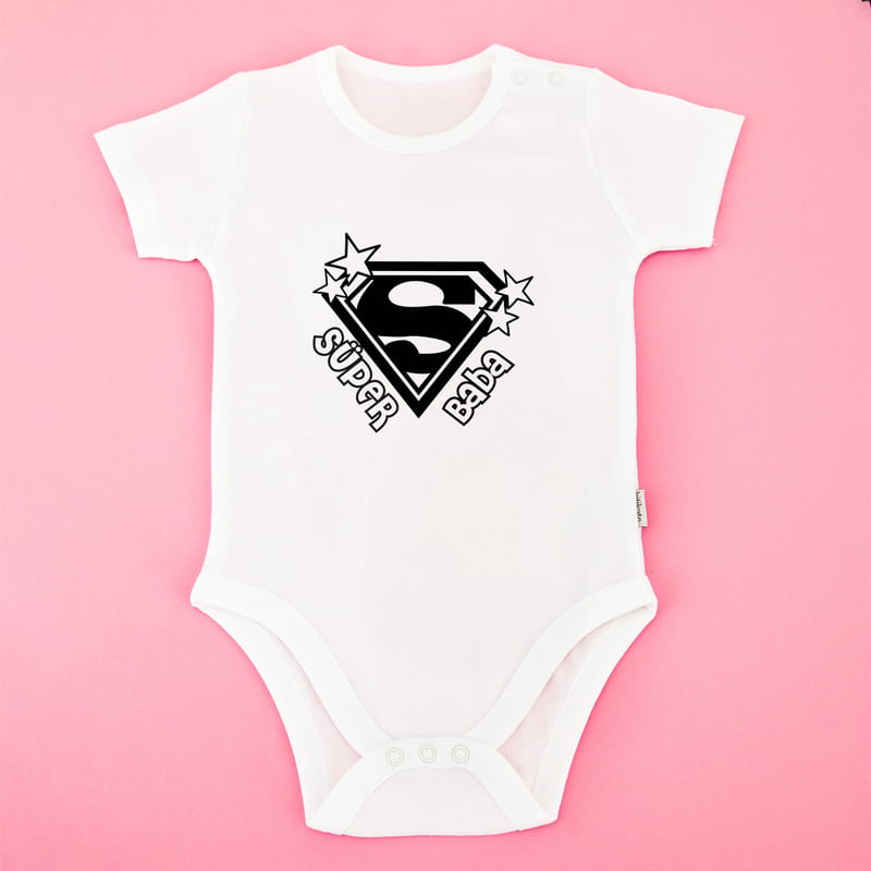 Süper Baba Mesajlı Esprili Zıbın Body - %100 Pamuklu Kumaş