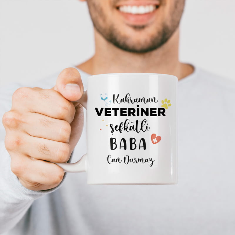 Veteriner Babaya Hediye İsme Özel Esprili Kupa Bardak