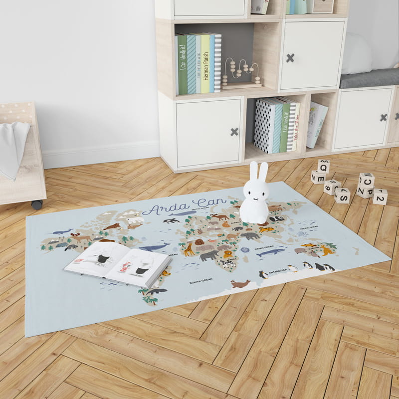 1 Yaş Hediyesi Hayvanlar Atlası Çocuk Oyun Matı - Bebek Oyun Halısı