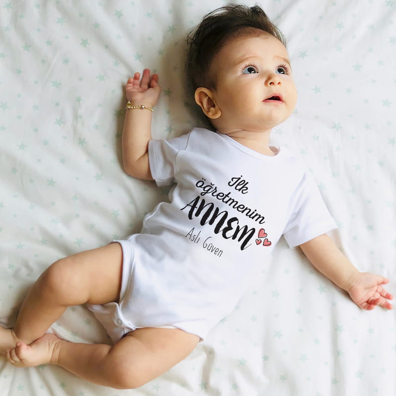 Anneye İlk Öğretmenler Günü Hediyesi Kişiye Özel Tasarım Tişört Body Seti