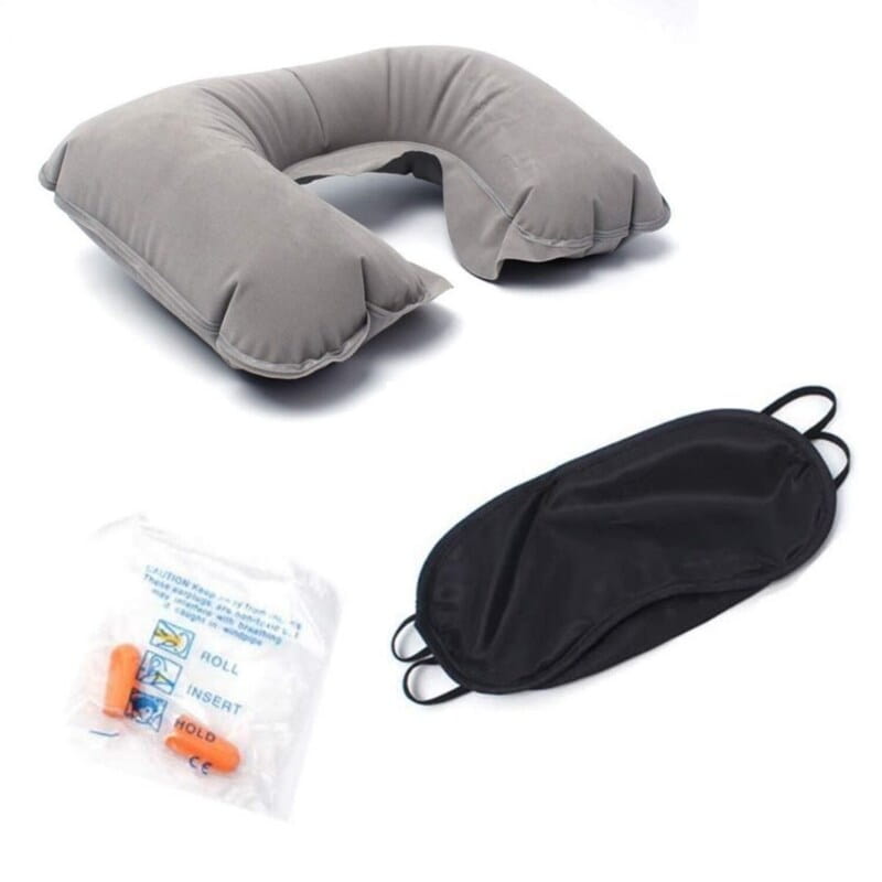 Boyun Tipi Ortopedik Şişme Yastık + Kaymayan Göz Bandı + Kulak Tıkacı Üçlü Seyahat Seti