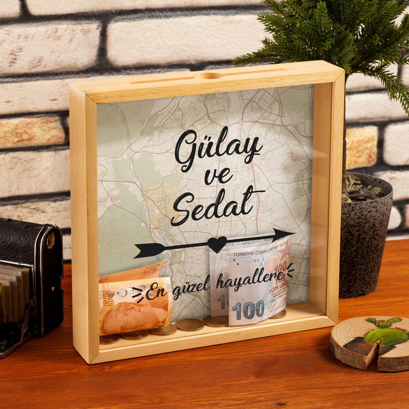 En Güzel Hayaller İçin Sevgiliye Hediye Ahşap Kumbara