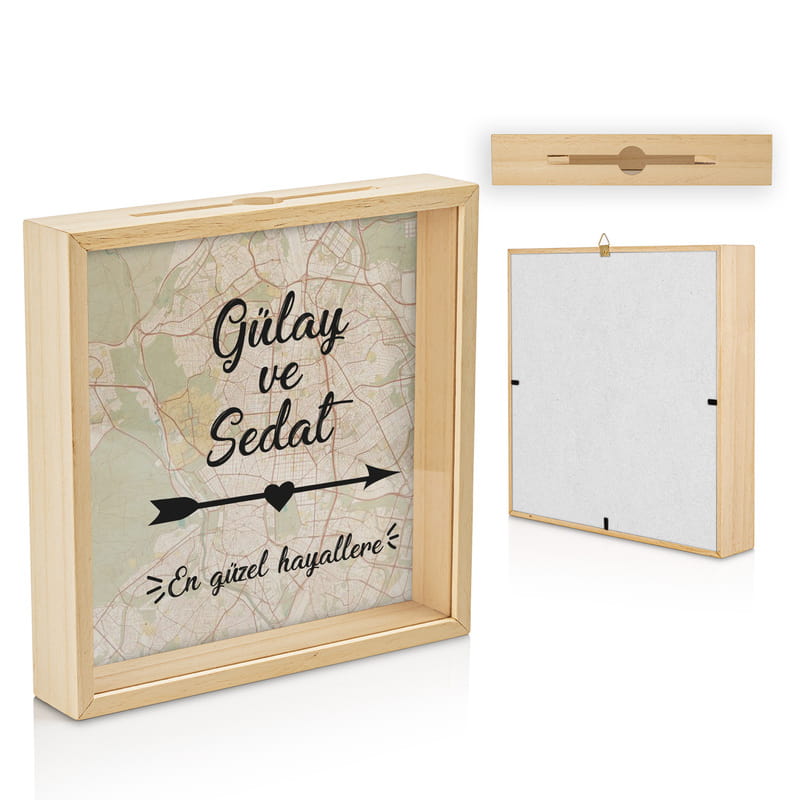 En Güzel Hayaller İçin Sevgiliye Hediye Ahşap Kumbara