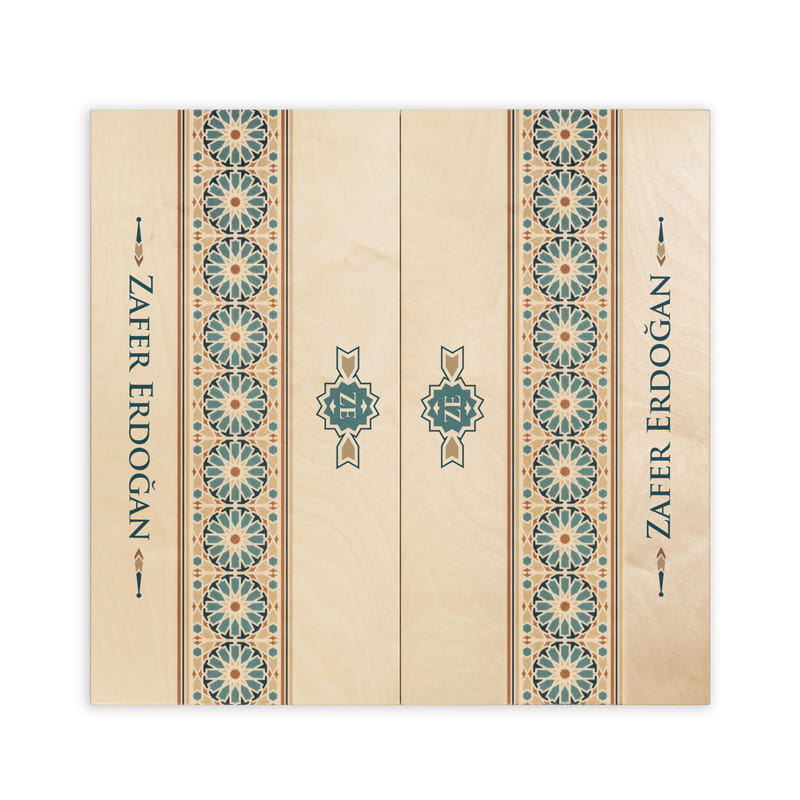Etnik Tasarımlı İsim Yazılı El Yapımı Modern Ahşap Tavla Seti