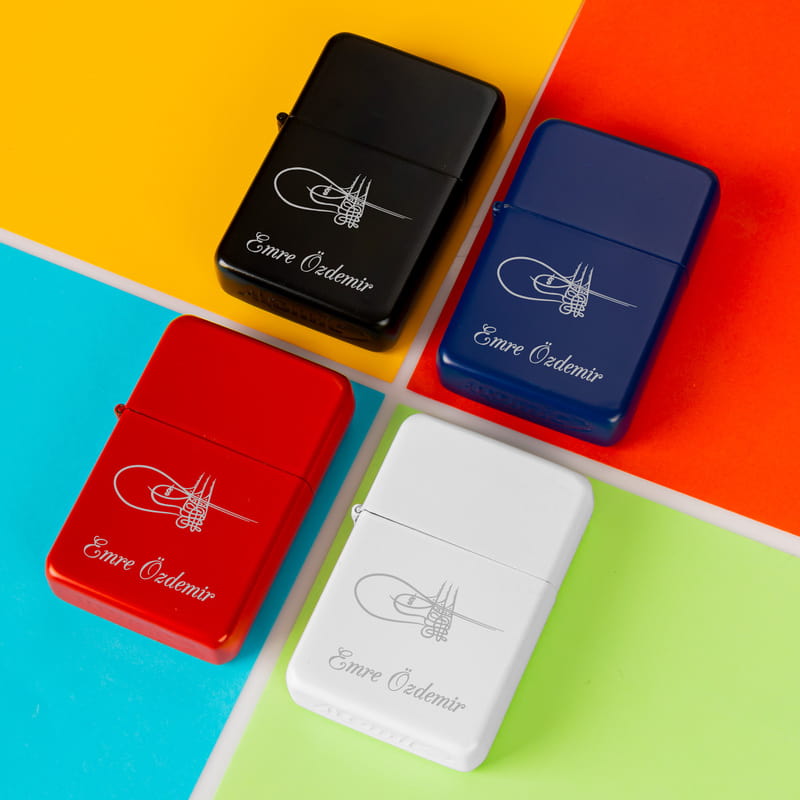 Fatih Sultan Mehmet Tuğralı Kişiye Özel Metal Çakmak Seti