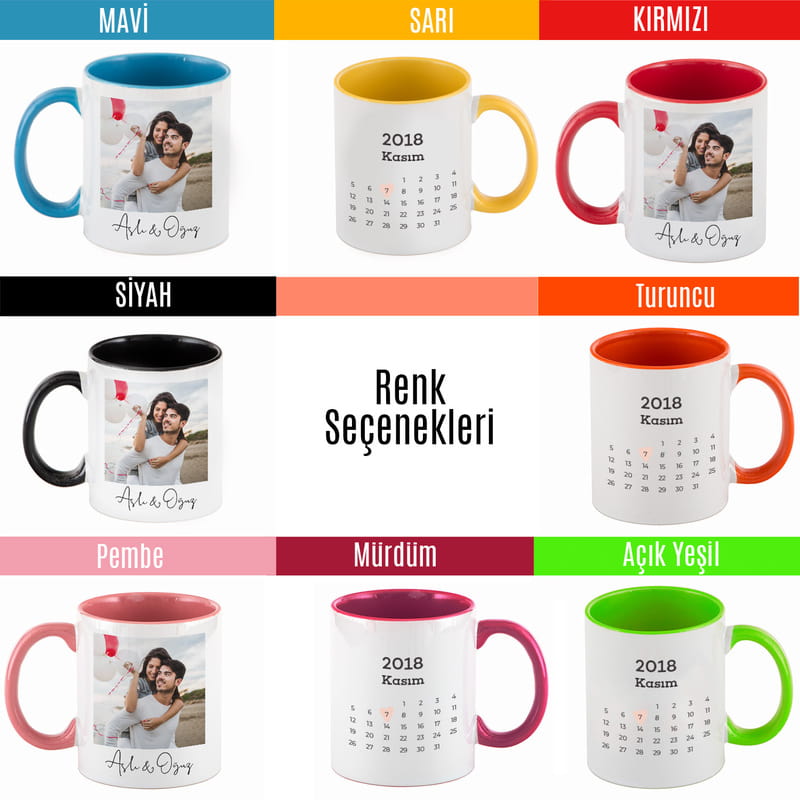 Fotoğraf Baskılı Takvim Tasarımlı 2'li Renkli Kupa Seti