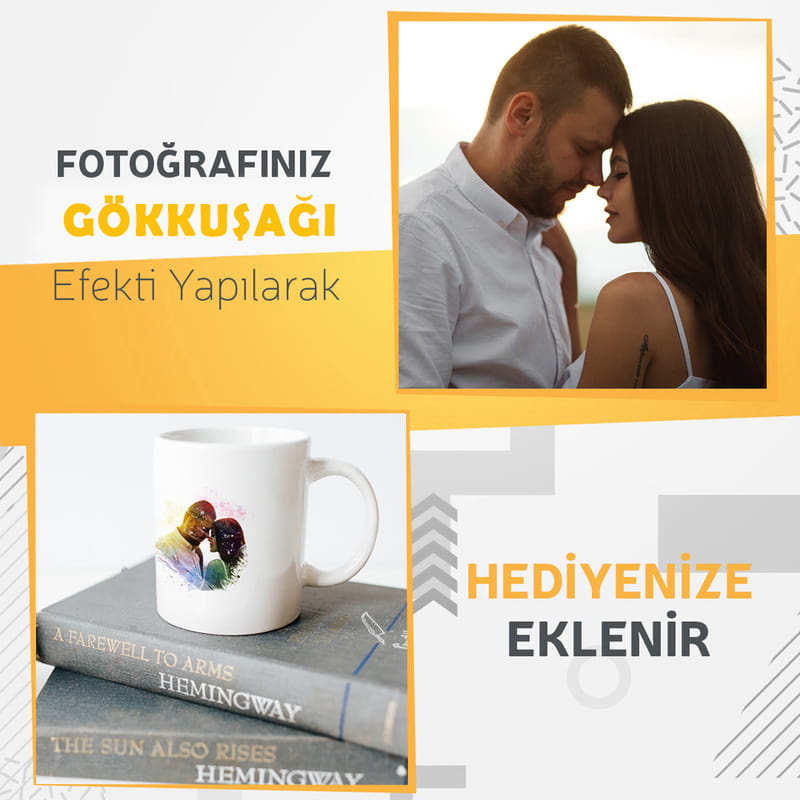 Gökkuşağı Efektli Fotoğraf Baskılı Porselen Kupa
