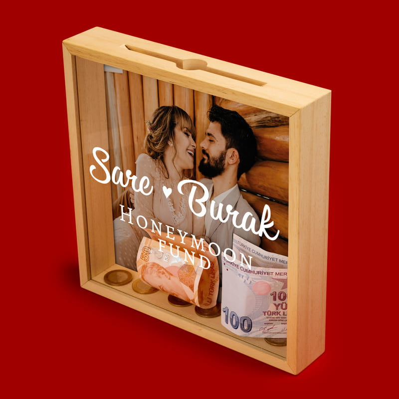 Honeymoon Tasarımlı Ahşap Birikim Kumbarası