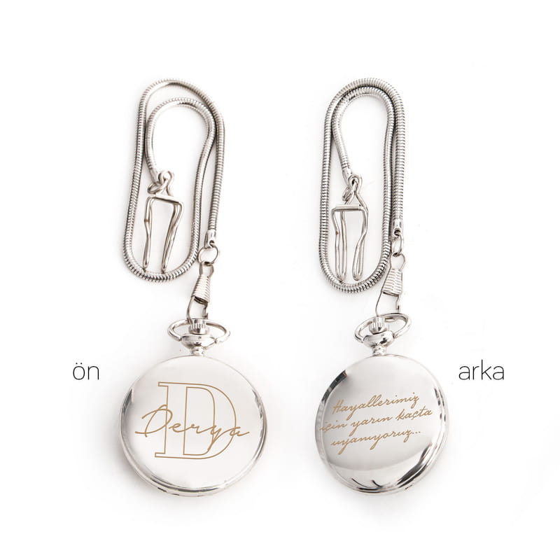 İsim ve Harf Tasarımlı Vintage Köstekli Cep Saati