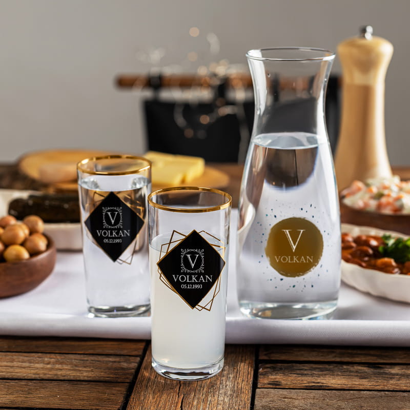 İsme Özel Altın Varaklı Karaflı Rakı Seti