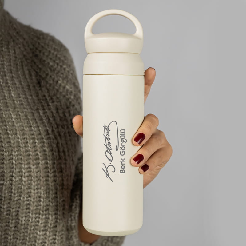İsme Özel Atatürk İmzalı Termos - Renkli Çelik Termos Matara