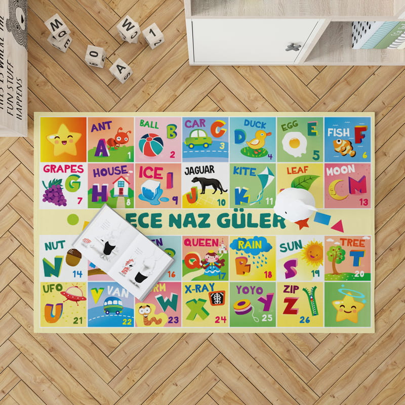 İsme Özel İngilizce Kelime Öğretici Oyun Matı - Bebek Oyun Halısı