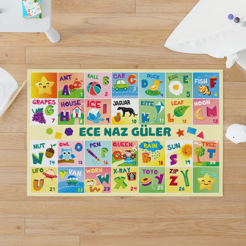 İsme Özel İngilizce Kelime Öğretici Oyun Matı - Bebek Oyun Halısı