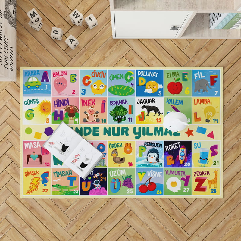 İsme Özel Türkçe Kelime Öğretici Oyun Matı - Bebek Oyun Halısı