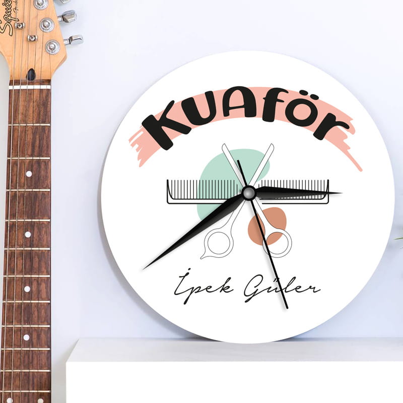 Kadın Kuaförüne Kişiye Özel Ahşap Duvar Saati