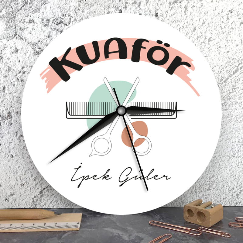 Kadın Kuaförüne Kişiye Özel Ahşap Duvar Saati