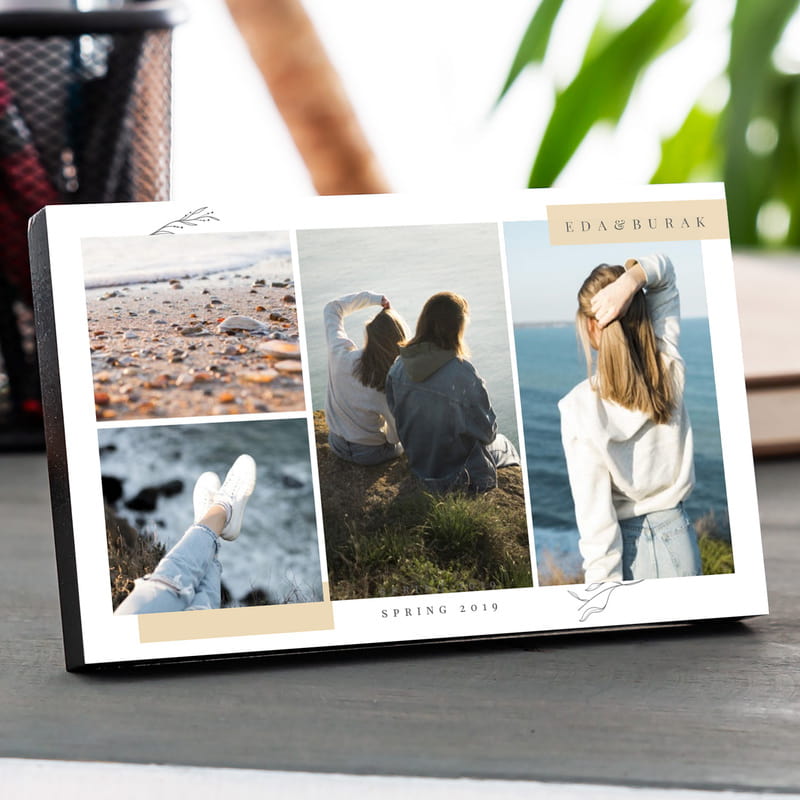 Kişiye Özel 4 Fotoğraf Kolajlı Minimal Ahşap Çerçeve