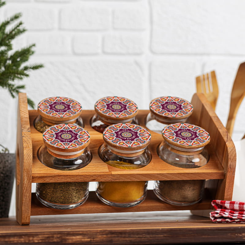 Kişiye Özel Vakum Kapaklı Özel Standlı 6'lı Baharat Seti