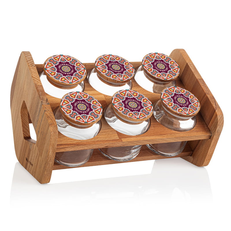 Kişiye Özel Vakum Kapaklı Özel Standlı 6'lı Baharat Seti