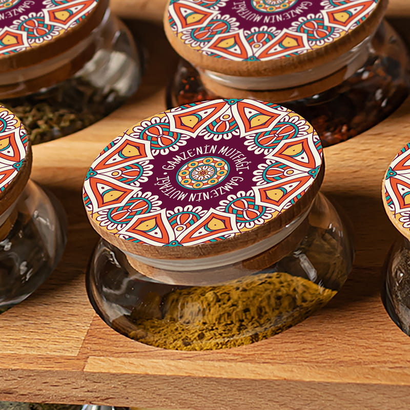 Kişiye Özel Vakum Kapaklı Özel Standlı 6'lı Baharat Seti