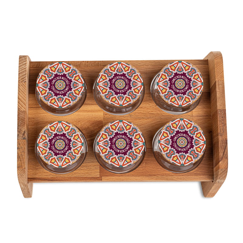 Kişiye Özel Vakum Kapaklı Özel Standlı 6'lı Baharat Seti