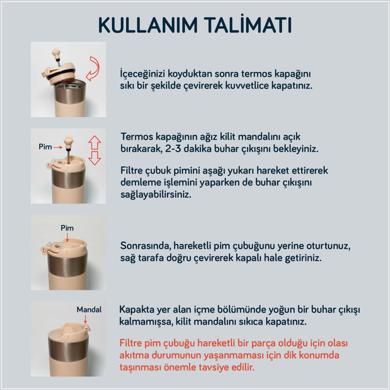 Kişiye Özel İmza Tasarımlı French Pressli Çelik Termos