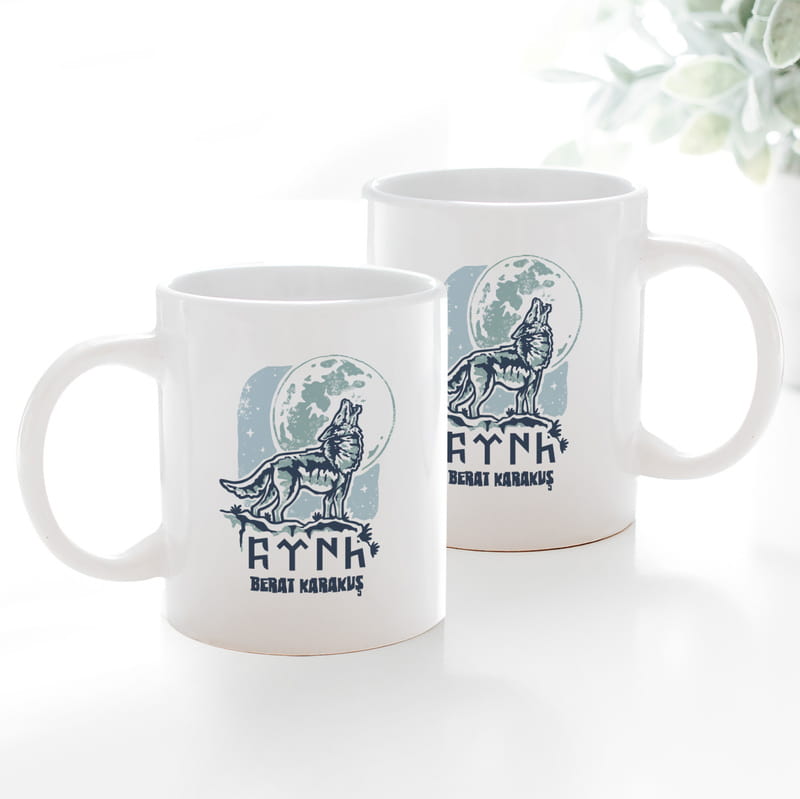 Kişiye Özel İsim Yazılı Göktürk Tasarımlı Porselen Kupa