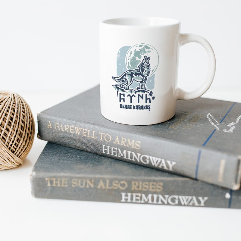 Kişiye Özel İsim Yazılı Göktürk Tasarımlı Porselen Kupa