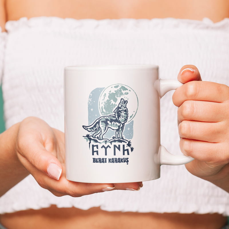 Kişiye Özel İsim Yazılı Göktürk Tasarımlı Porselen Kupa