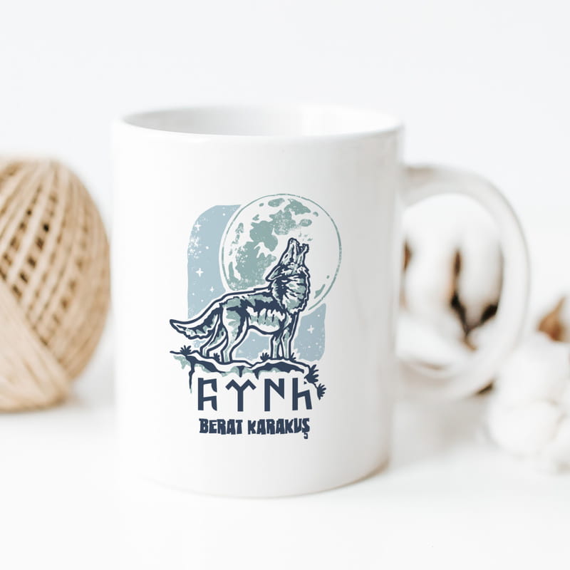 Kişiye Özel İsim Yazılı Göktürk Tasarımlı Porselen Kupa