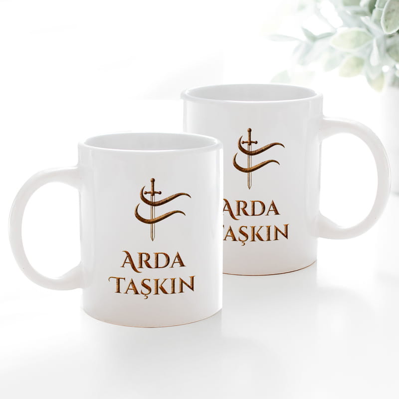 Kişiye Özel İsim Yazılı Kılıç Tasarımlı Porselen Kupa