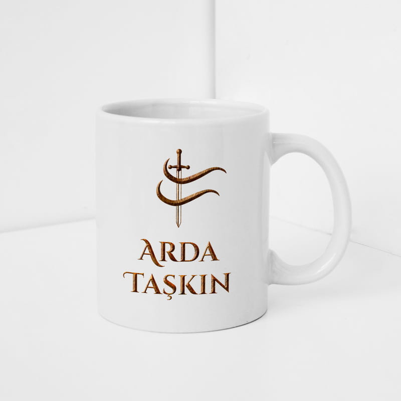 Kişiye Özel İsim Yazılı Kılıç Tasarımlı Porselen Kupa