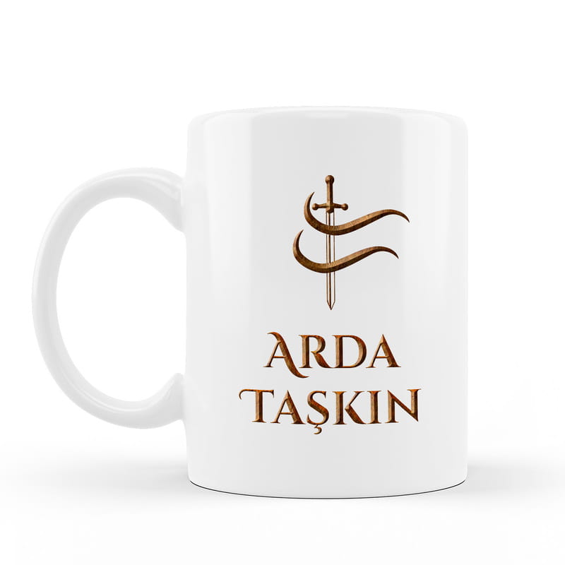 Kişiye Özel İsim Yazılı Kılıç Tasarımlı Porselen Kupa