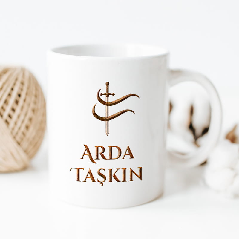 Kişiye Özel İsim Yazılı Kılıç Tasarımlı Porselen Kupa
