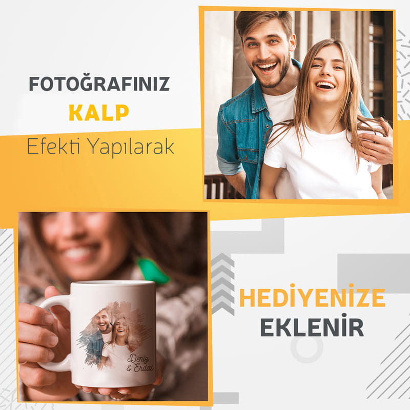 Kişiye Özel Kalp Efektli Fotoğraf Baskılı Kupa