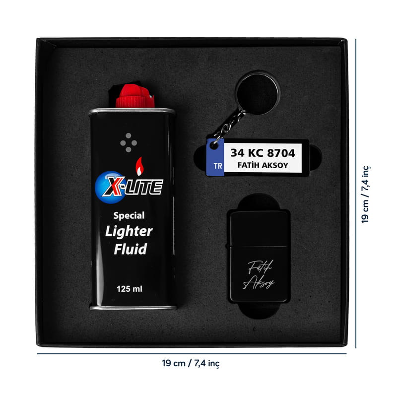 Kişiye Özel Plaka Tasarımlı Anahtarlık Ve Metal Çakmak Seti