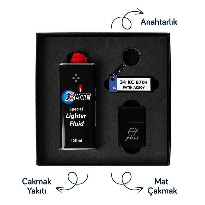 Kişiye Özel Plaka Tasarımlı Anahtarlık Ve Metal Çakmak Seti