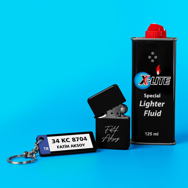 Kişiye Özel Plaka Tasarımlı Anahtarlık Ve Metal Çakmak Seti