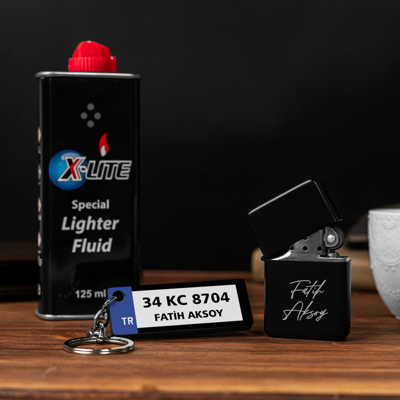 Kişiye Özel Plaka Tasarımlı Anahtarlık Ve Metal Çakmak Seti