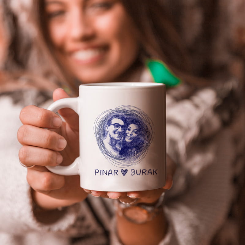 Kişiye Özel Tükenmez Kalem Efektli Porselen Kupa