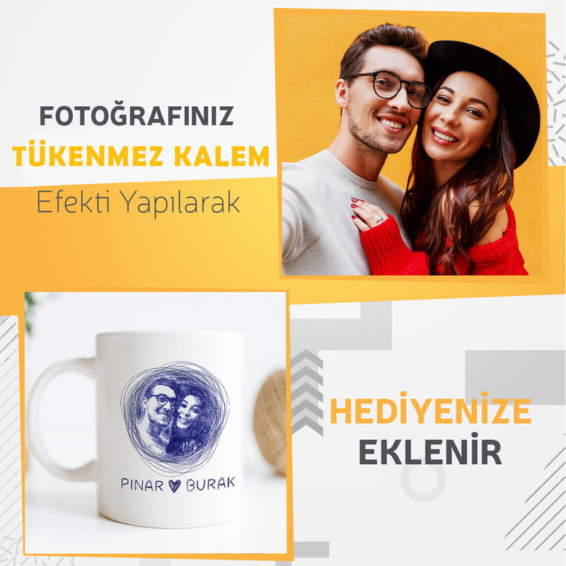 Kişiye Özel Tükenmez Kalem Efektli Porselen Kupa