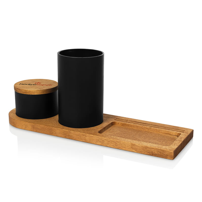 Logo Baskılı Kurumsal Hediye Masaüstü Ahşap Düzenleyici Set