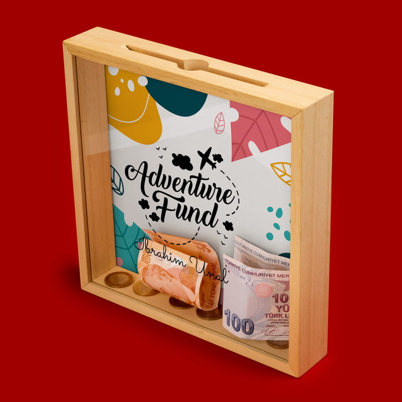 Macera Fonu Tasarımlı İsme Özel Ahşap Kumbara