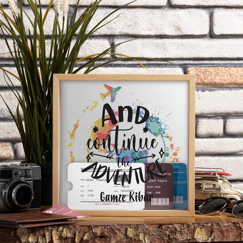 Maceraya Devam Tasarımlı Ahşap Bilet Koleksiyon Kutusu