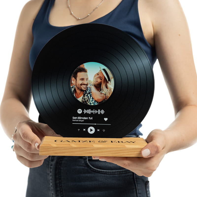 Masif Ahşap Kaideli Kişiye Özel Spotify Plak